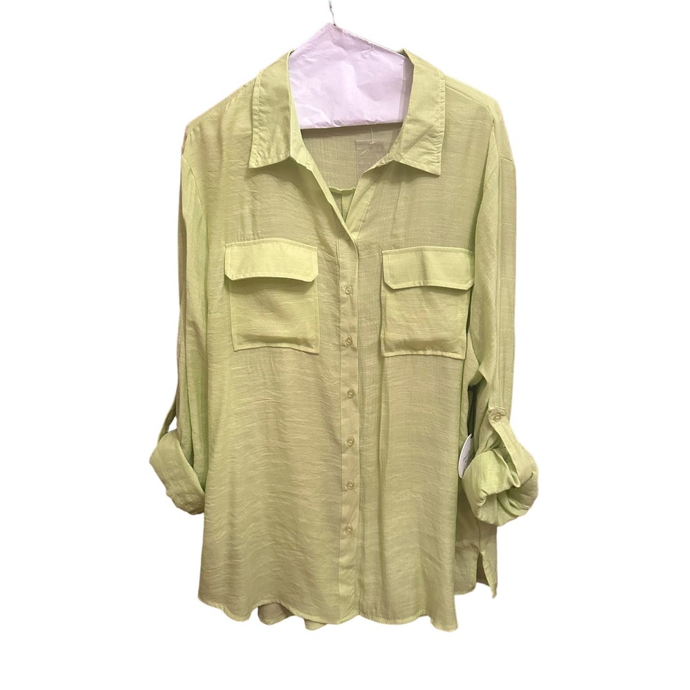 Milk & Honey linen style button down light weight 2X NWT lime green